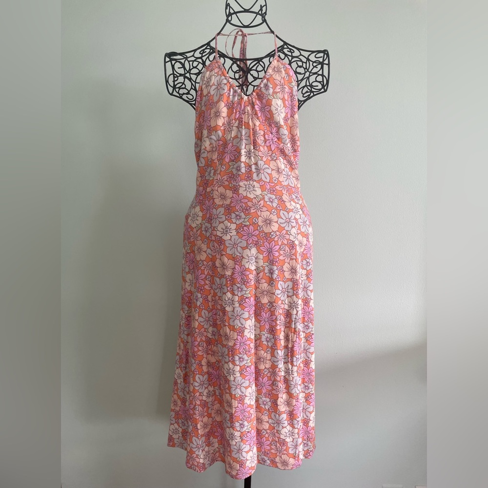 Aritzia midi v neck backless halter dress in floral print
